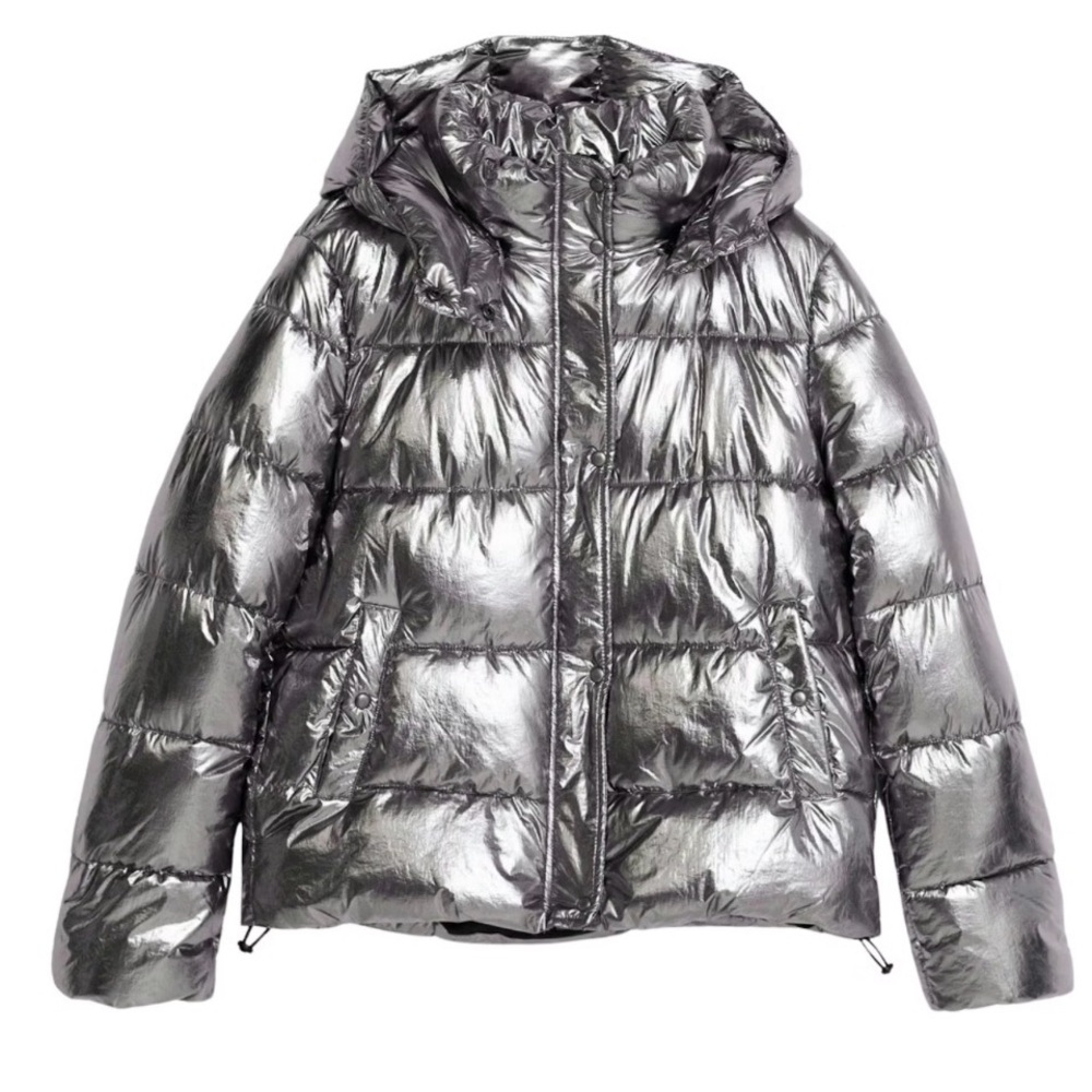 Zara Metallic Silver Puffer Jacket